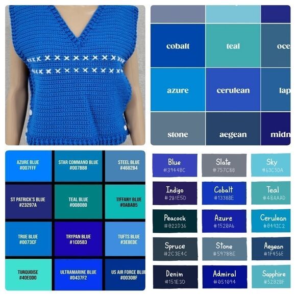 Vintage Hand Crochet Sweater Vest Side Button Details Blue with White X Pattern - Picture 5 of 5